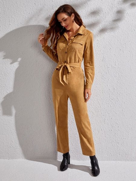 

emery rose flap pocket belted jumpsuit f6n4#, White