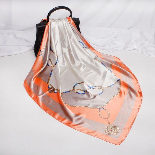 

2021 90x90 fashion rope multipurpose women silk twill scarf satin square tie hairband ladies foulard femme towel bufanda shawl, Blue;gray