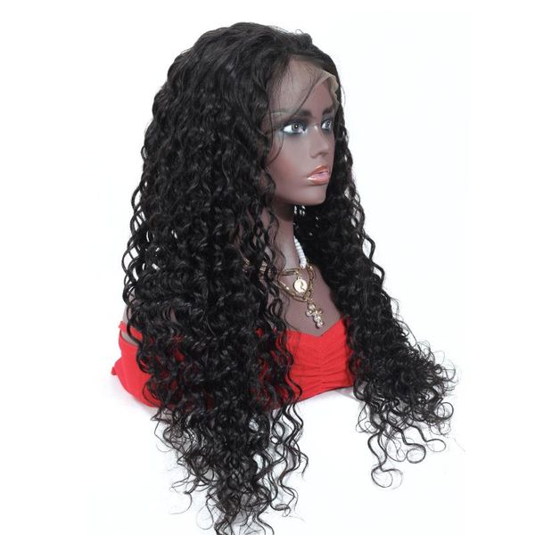 

13x4 deep wave lace front wigs 150% density remy 4x4 closure wigs for woman peruvian bleached knots 28 30 32 34, Black;brown
