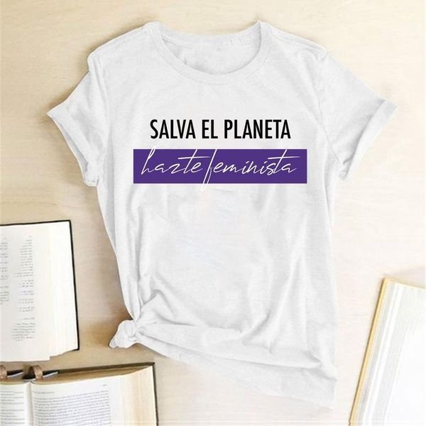 

salva el planeta harte feminist letter print feminist women t-shirt short sleeve casual loose summer shirts woman tees, White