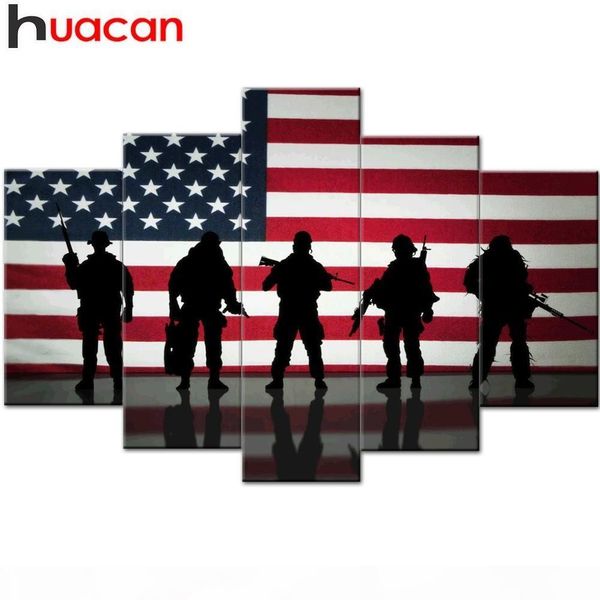 

wholesale 5d diy diamond painting full square drill diamond embroidery american soldier multi-picture combination decor home