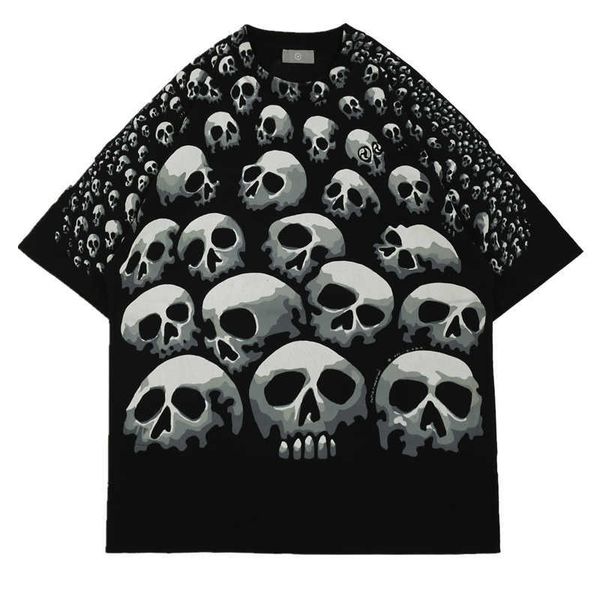 

men's t-shirts trendy travis scott same rap hip hop rock dense skull men's loose cotton short sleeve t-shirt, White;black