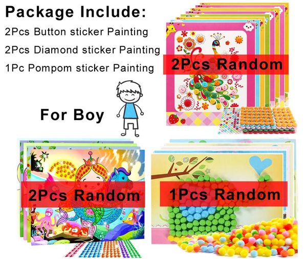 

5pcs diy craft toys button stickers pompom stickers diamond stickers painting drawing toys handmand craft kit children toys yjn wmtpew