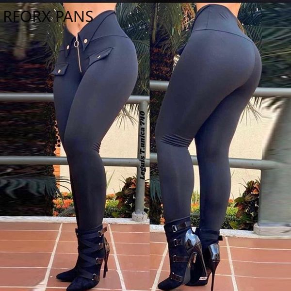 

women solid high waist zipper design buttoned casual pants skinny pants casual fashion, Black;white