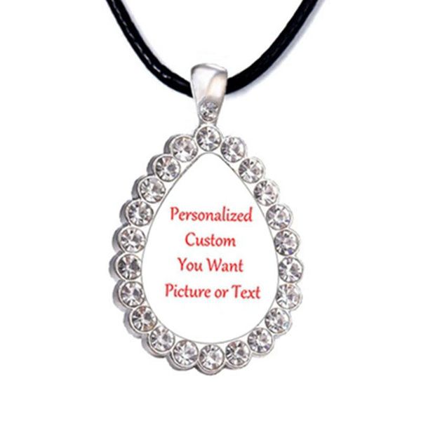 

personality custom pictures text water drop necklace diy glass dome send picture you want necklace charm rhinestone c1, Silver