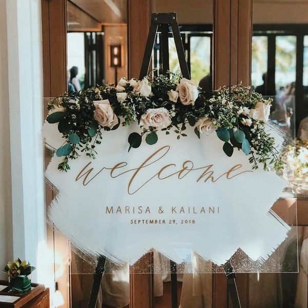 

plexiglass wedding welcome sign custom painted acrylic welcome sign entrance for wedding party signature board