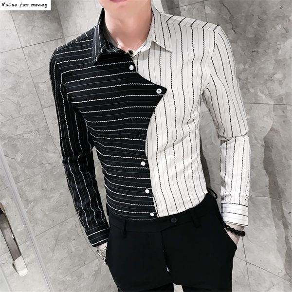 

striped arrival new shirt long sleeve mens casual shirts patchwork color men clothes camisa social masculina camisas hombre c1212, White;black