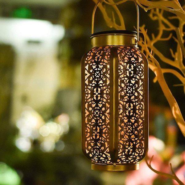 

portable lanterns solar lantern hollow carved hanging bright with handle home decor --m251
