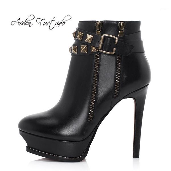 

boots arden furtado fashion women's shoes winter pointed toe rivet stilettos heels zipper elegant brown ladies short boots1, Black