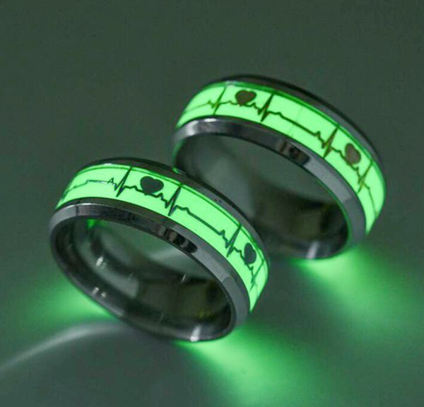 

stainless steel luminous heartbeat ring ecg titanium steel couple ring, Silver