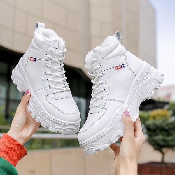 

2020 new winter shoes women warm fur plush casual shoes women lace up fashion sneakers platform snow boots big size 40, Black