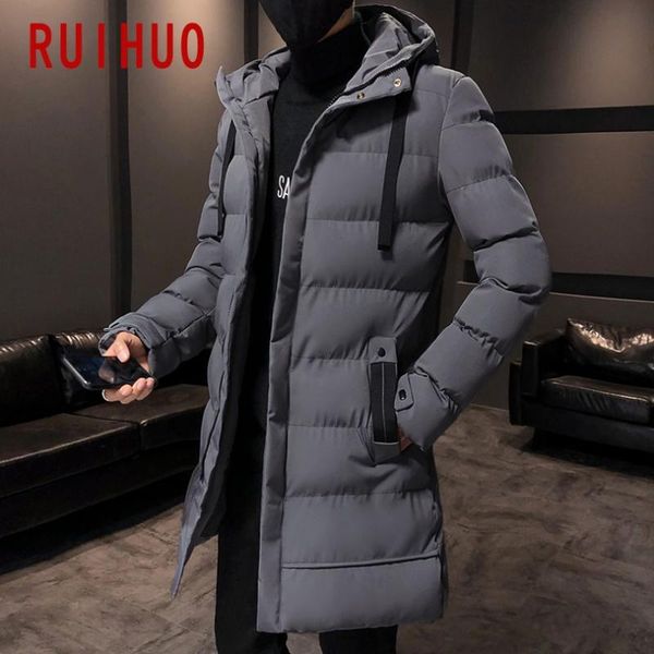 

men's down & parkas ruihuo long winter jacket men 2021 coat hip hop casual hooded warm m-4xl, Black