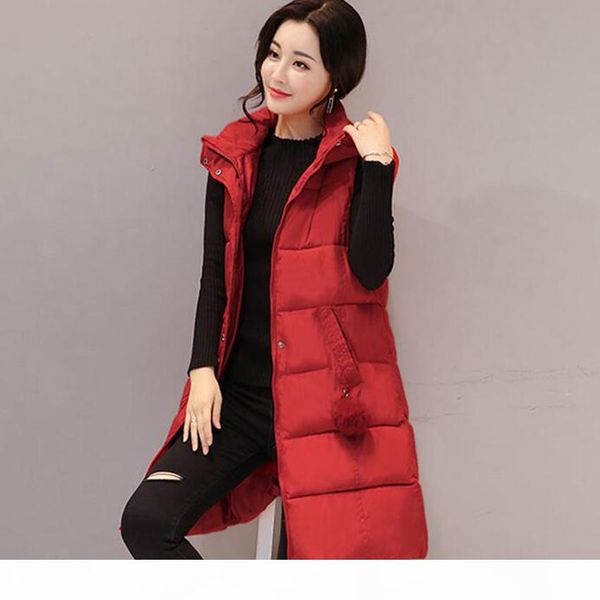 

autumn winter women long vest coats new slim hooded cotton waistcoat jacket female warm thick vests sleeveless outwears ab479, Black;white
