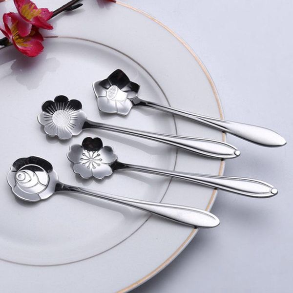 

5pcs new stainless steel cherry rose sunflower coreopsis platycodon grandiflorum shaped measuring table set tea coffee tableware h bbyhnu