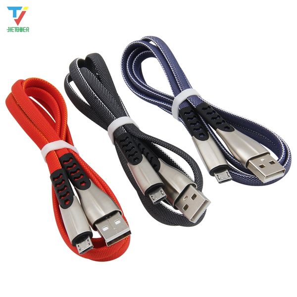 

micro usb cable for samaung xiaomi fast charging zinc alloy flat braided data sync cord 1m cable for android smart phones 50pcs/lot