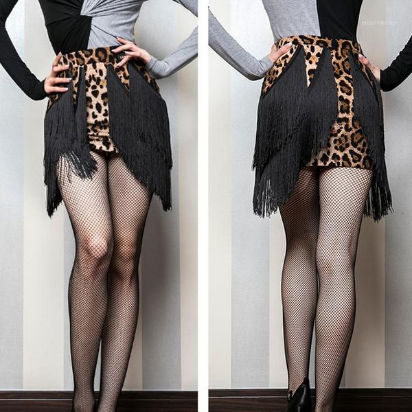 

stage wear 2021 women classic latin dance dress leopard print costumes skirt lady female/girl salsa chacha tango rumba tassel skirt1, Black;red