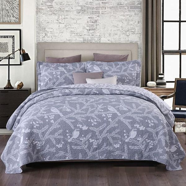 

bedding sets 100%cotton 3pcs american gray patchwork quilt full/ size european cotton clip bed cover bedspread colcha1