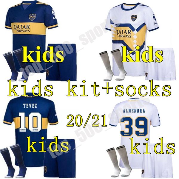 

20 21 kids kit boca juniors soccer jerseys sets pavon de rossi 2020 2021 maradona tevez youth child football kits shirt full uniform, Black