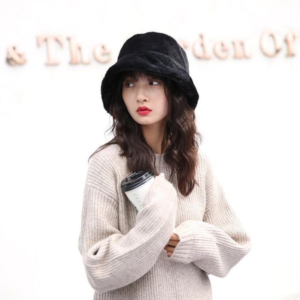 

Faux Fur Winter Bucket Hat Women Girl Solid Thickened Soft Warm Fishing Cap Outdoor Vacation Hat Cap Lady Panama gorro pescador, Blue;gray