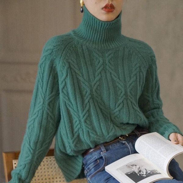 

women's sweaters cashmere sweater women 2021 winter solid color thick knit oversized turtleneck wool pullover warm comfortable, White;black