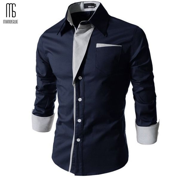 Manoswe Men Striped Colorblock Slim Рубашка Весна Новые Горячие Продажи Высокое Качество Сплошные Повседневные Блузки с длинным рукавом Неважает 3XL Y200408