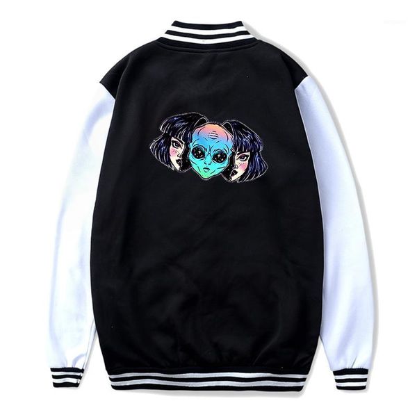 

gothic aesthetic alien letter baseball uniform jacket sport coat1, Black