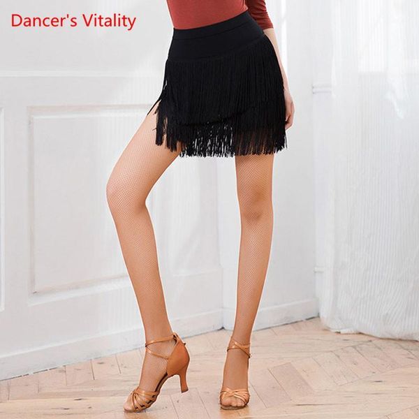 

latin dance practice costume female tassel skirt new stage profession competition exercise clothing1, Black;red