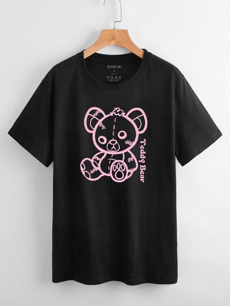 

cartoon bear and letter graphic tee n9t6#, White