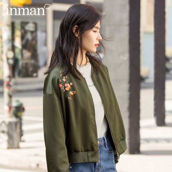 

inman winter fashion baseball collar print dropped shoulder sleeve zipper surcoat 201106, Black;brown