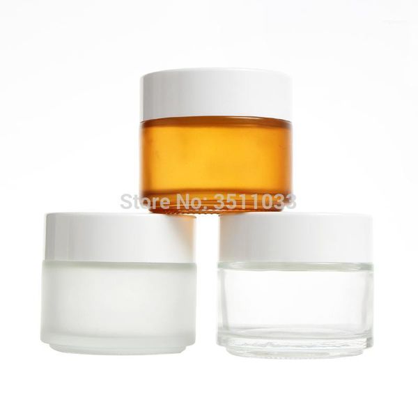 

storage bottles & jars 100g frosted glass cream jar brown cosmetic container white lid clear bottle 5pcs 12pcs arrival1