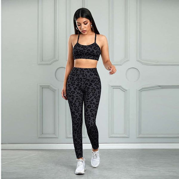 

new yoga tight exercise leopard women's fitness suit, Gray