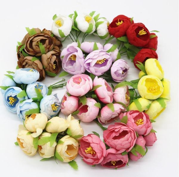 

decorative flowers & wreaths 6ps/lot diameter 50mm silk artificial flower bouquet mini scrapbooking for wedding decoration