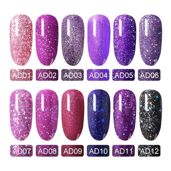 

whid chic uv gel nail polish purple color set glitter sequins soak off uv gel varnish color nail gel shiny jlluzm, Silver;gold