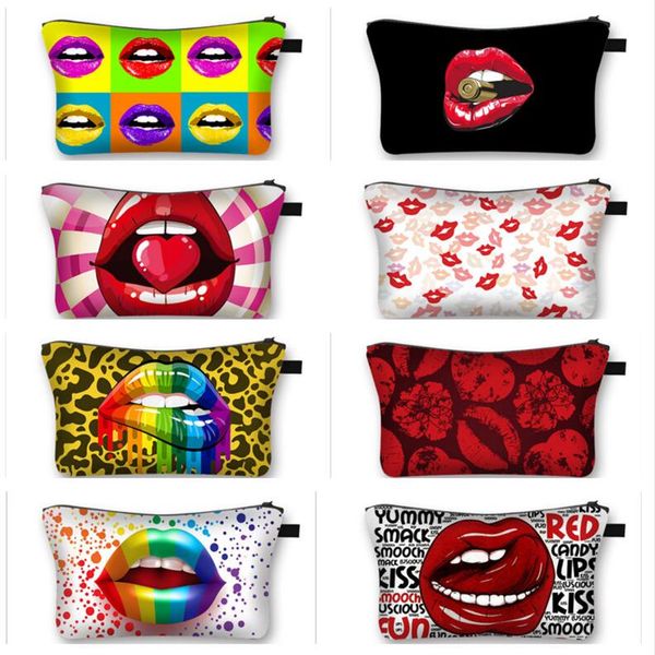 

women lips cosmetic makeup bag zipper handbag tote purses wallet travel toiletry bag luxurys designers bags pouch storage totes e123003, Black