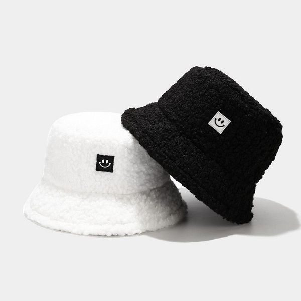 

wide brim hats fisherman women gorros bonnet fuzzy fishing caps winter fall cute smile thick warm velvet bucket hat for fashion 2021, Blue;gray