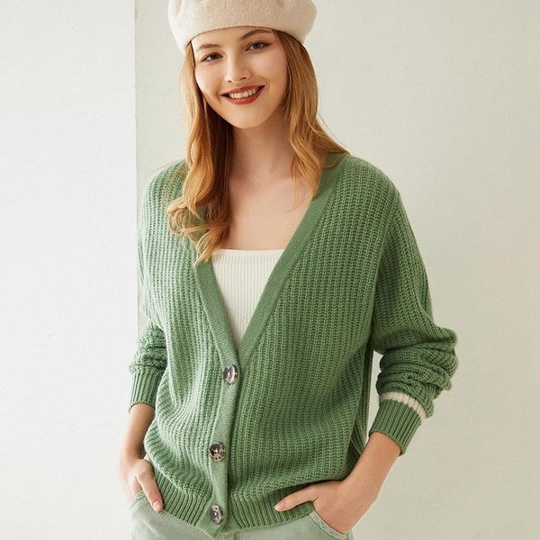 

women's knits & tees 2021 autumn winter cashmere cardigan short solid-color knitted coat versatile sweater, White