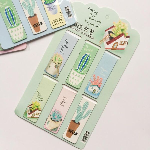 

6 pcs lot green plant cactus magnet bookmark paper clip school office supply escolar papelaria gift stationery h wmtcvx