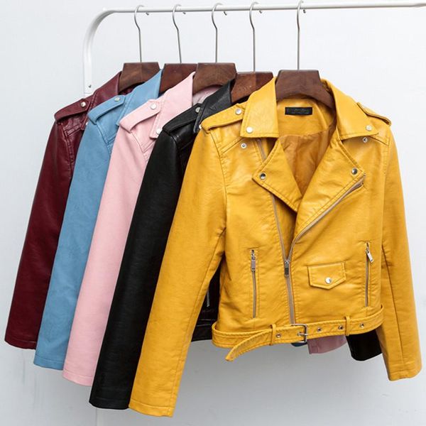 

2020 new slim women pu leather jacket spring autumn zipper faux leather coat female short motorcycle coats outerwear ab1471, Black;brown