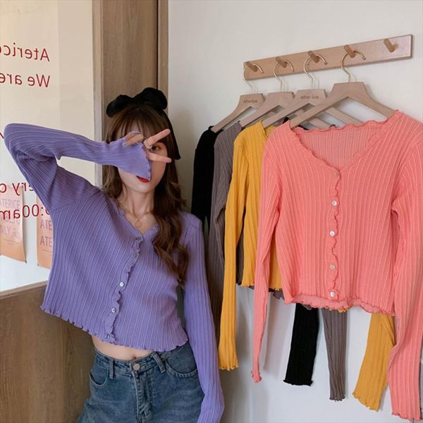 

summer women v neck solid color casual ruched short sweaters lady knitting soft cardigan harajuku outwear for vintage female, White;black