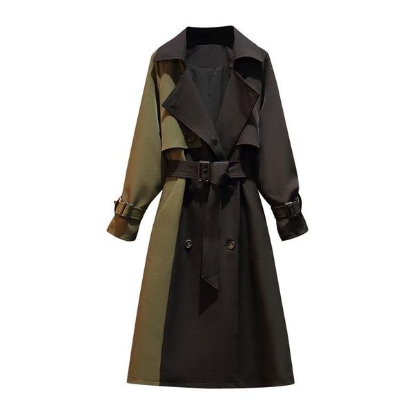 

new european american autumn spring trench coat women plus size long coat simple chic classic female windbreaker, Tan;black