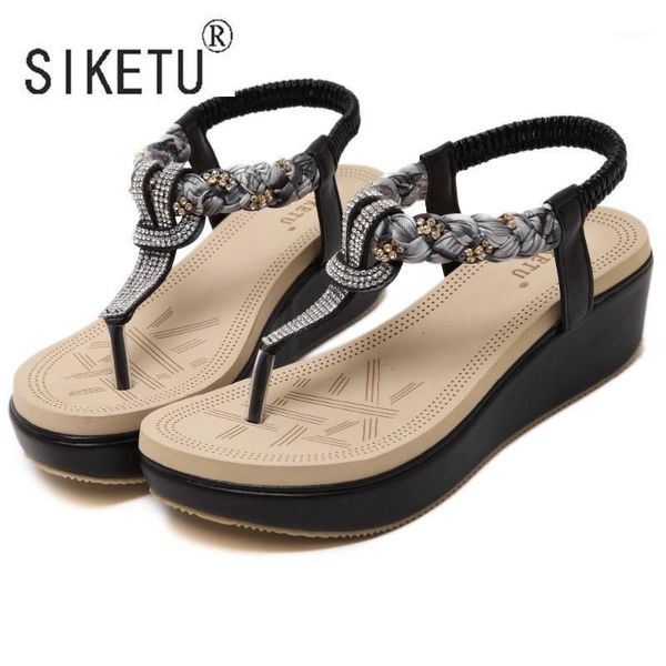 

dress shoes siketu 2021 women fashion summer 5cm heels sandals rhinestone with leisure beach shoes1, Black
