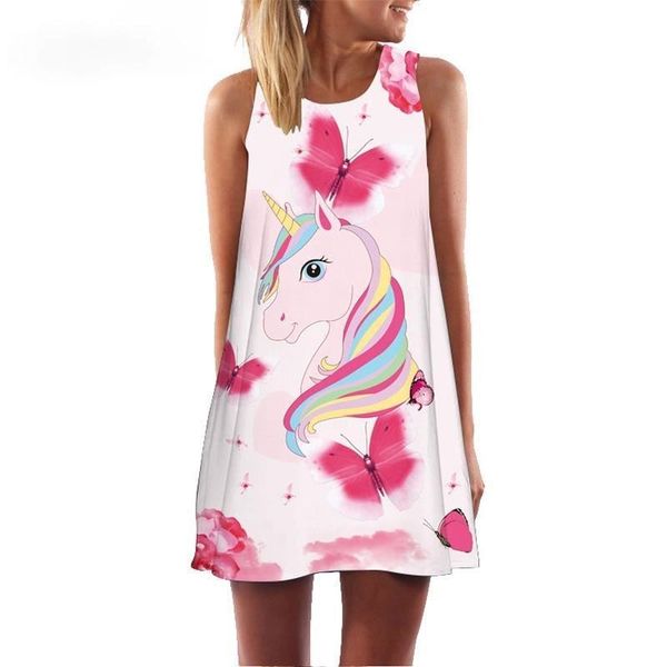 

2021 summer dress cute cartoon print dress women fashion sleeveless chiffon ladies sweet a-line casual party dresses, Black;gray
