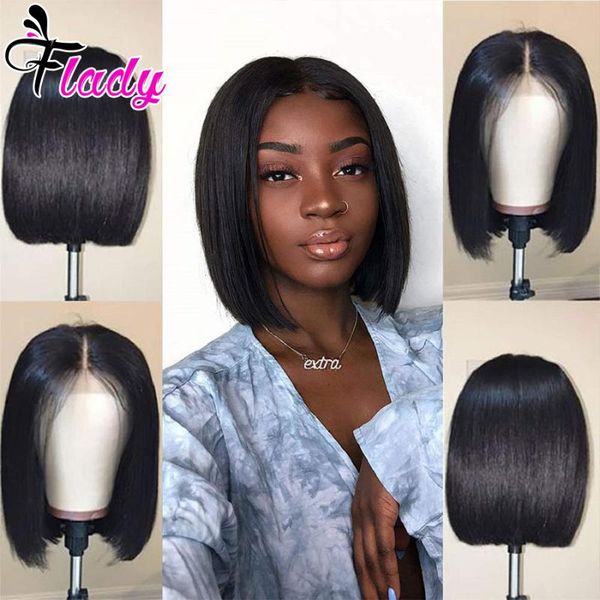 

lace wigs short straight bob human hair 8 inch 13x4 front for black women 150% density pre plucked with baby, Black;brown