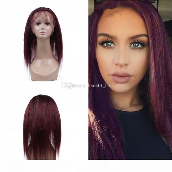 

wholesale 360 lace frontal full lace band frontal brazilian virgin hair straight 99j burgundy hairline 360 lace frontal closure with baby ha, Black;brown