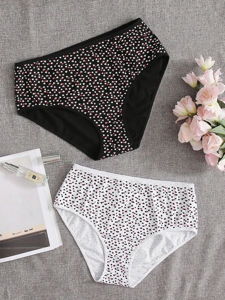 

2pack plus ditsy floral print panty d659#, Black;white
