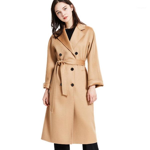 

women elegant winter wool coat long bandage woolen coat loose plus size female cashmere autumn1, Black