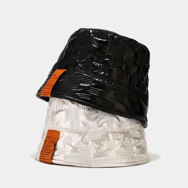

2020 new fashion pu sticker bucket hats for women men winter wind-proof velvet down fisherman's hat hip-hop street fishing hat, Blue;gray