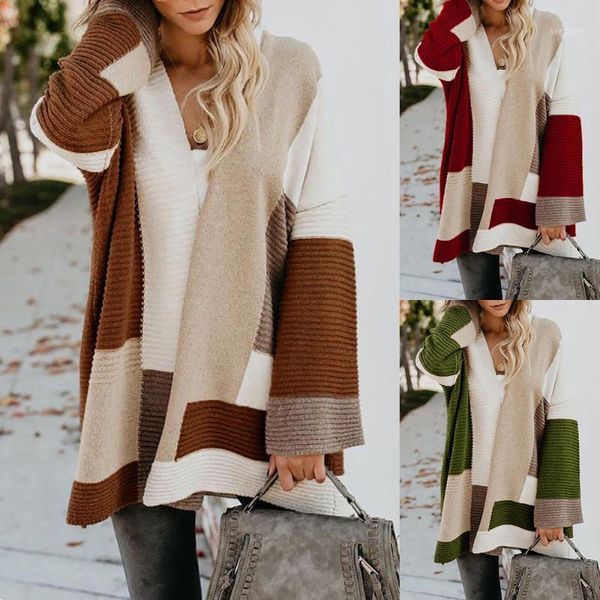 

autumn women patchwork fashion cardigans coat stitching scarf collar knitting casual street home style coat femme vestidos d301, White