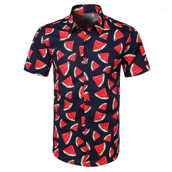 

hawaiian new men vintage watermelon print shirts summer casual short sleeve loose shirts man male fashion shirt plus size camisa1, White;black