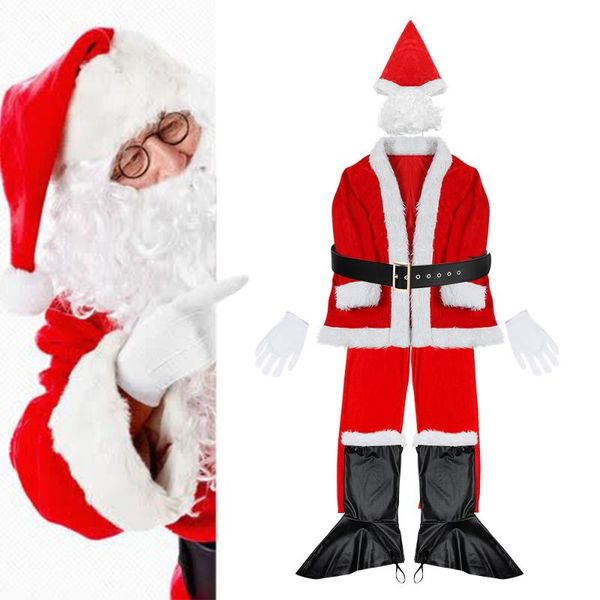 

hats, scarves & gloves sets 7 pcs/set santa claus costume father christmas flannel suit mens fancy dress outfit party belt glove boot, Blue;gray